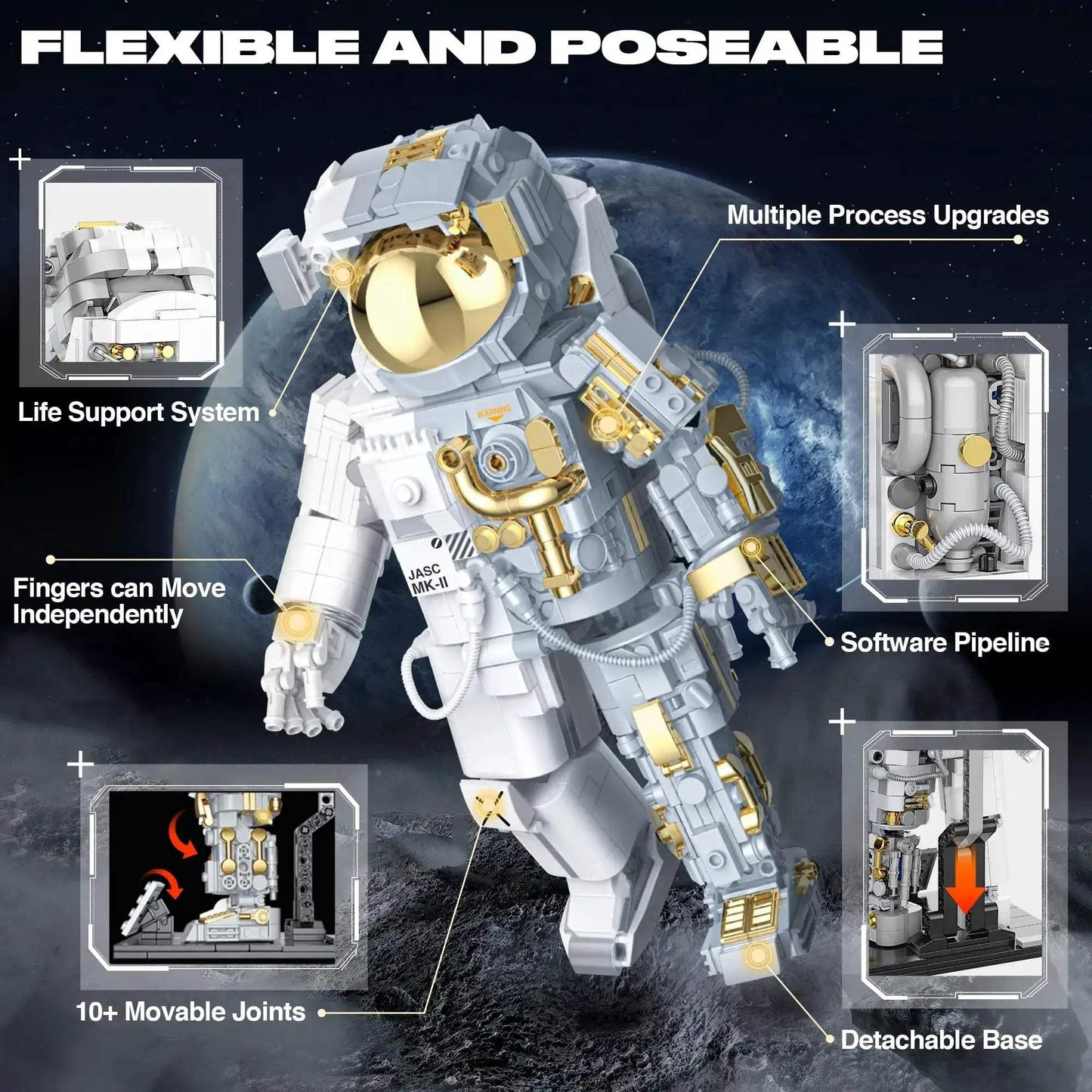 Space Astronaut Building Blocks Set With Display Stand - ToylandEU