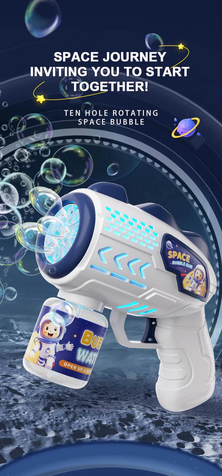Space Astronauts Fully Automatic Bubble Gun Rocket Bubbles Machine Toy with Bubble Liquid for Kids Gift - ToylandEU