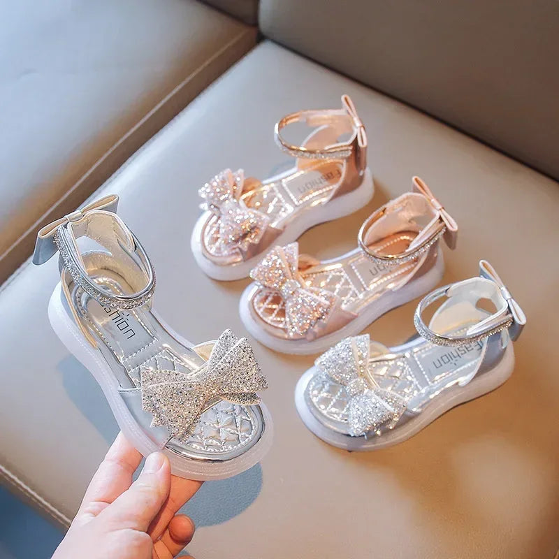 Sparkling Princess Sandals Rhinestone Bow Non Slip Flat For Girls - ToylandEU