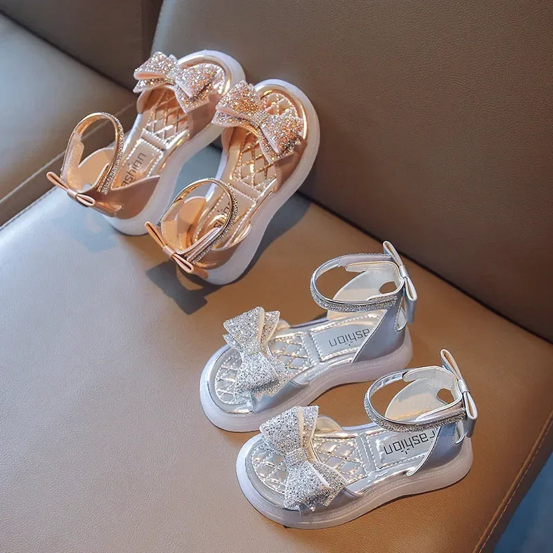 Sparkling Princess Sandals Rhinestone Bow Non Slip Flat For Girls - ToylandEU