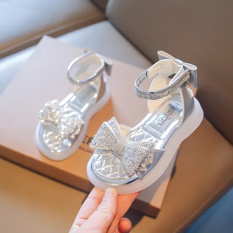 Sparkling Princess Sandals Rhinestone Bow Non Slip Flat For Girls - ToylandEU