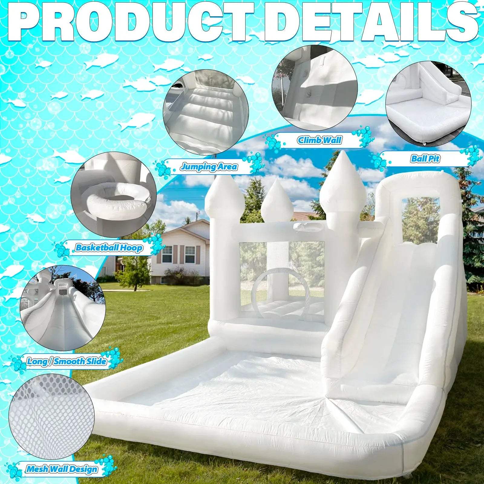  Spire Top Inflatable Bounce House With Slide Ball Pit -  ToylandEU™