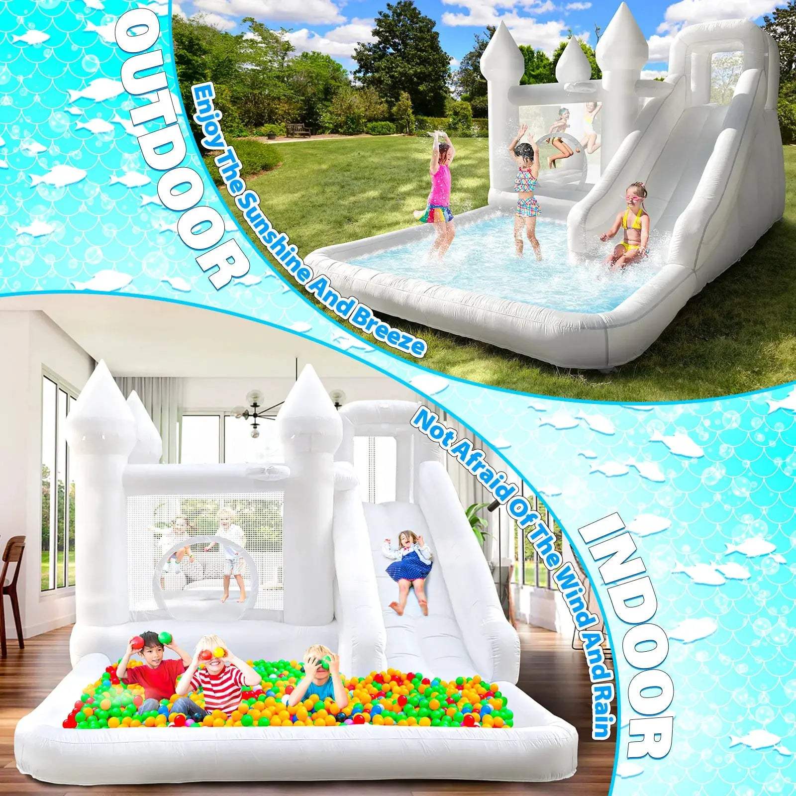  Spire Top Inflatable Bounce House With Slide Ball Pit -  ToylandEU™