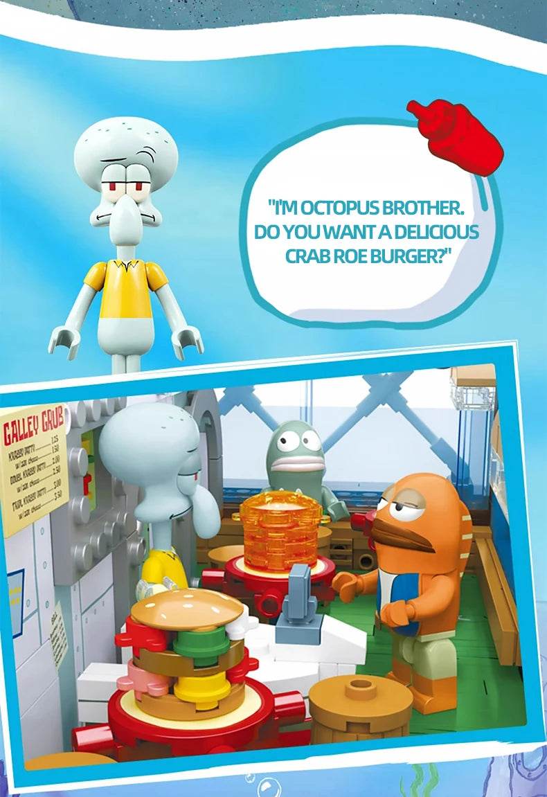 Spongebob Cartoon Krusty Krab Restaurant Building Blocks Toy - ToylandEU