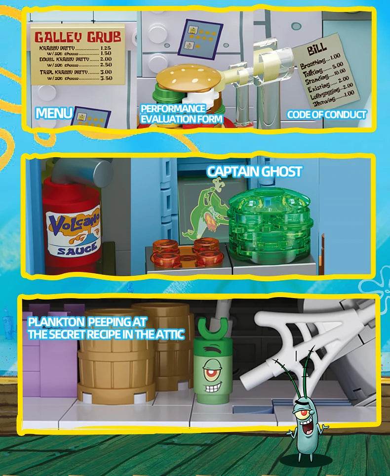 Spongebob Cartoon Krusty Krab Restaurant Building Blocks Toy - ToylandEU