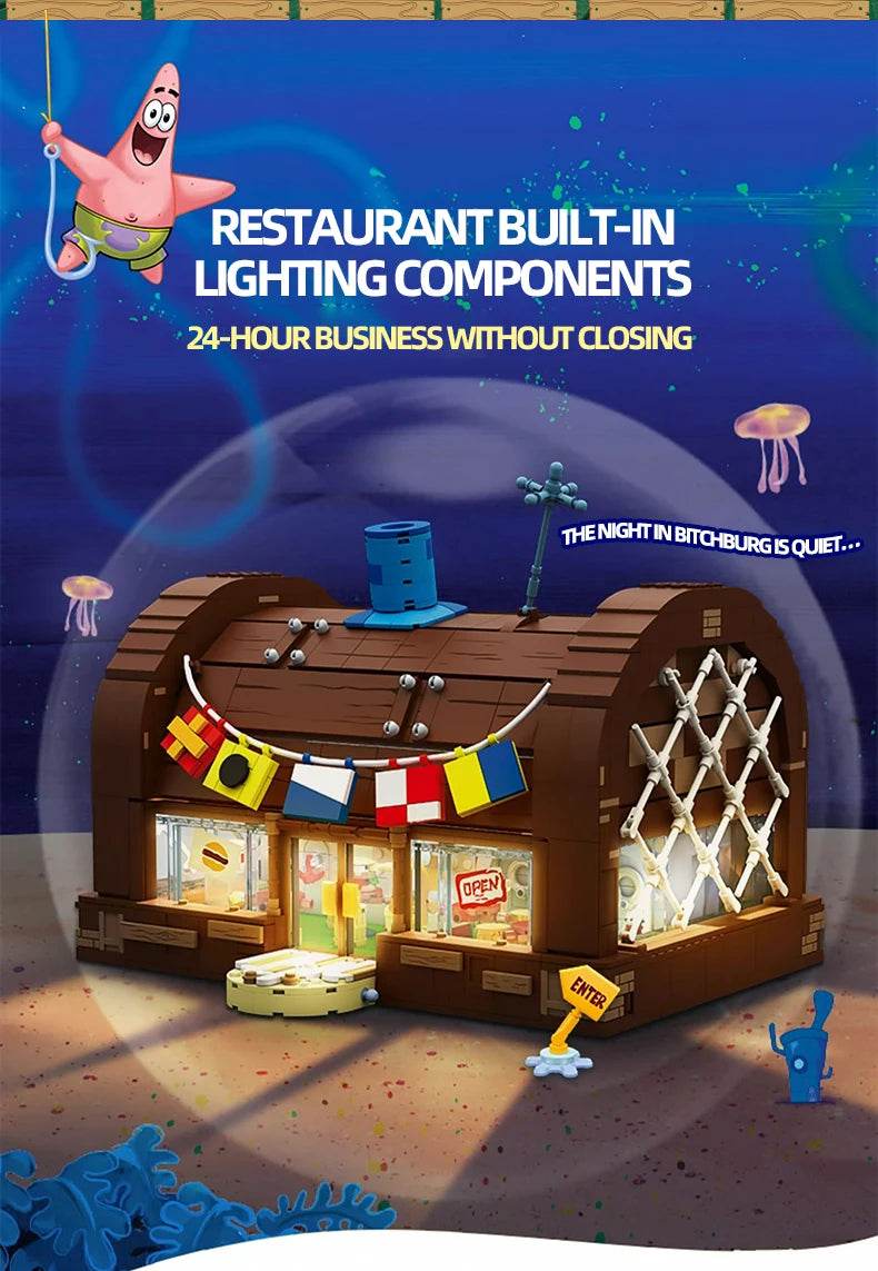Spongebob Cartoon Krusty Krab Restaurant Building Blocks Toy - ToylandEU