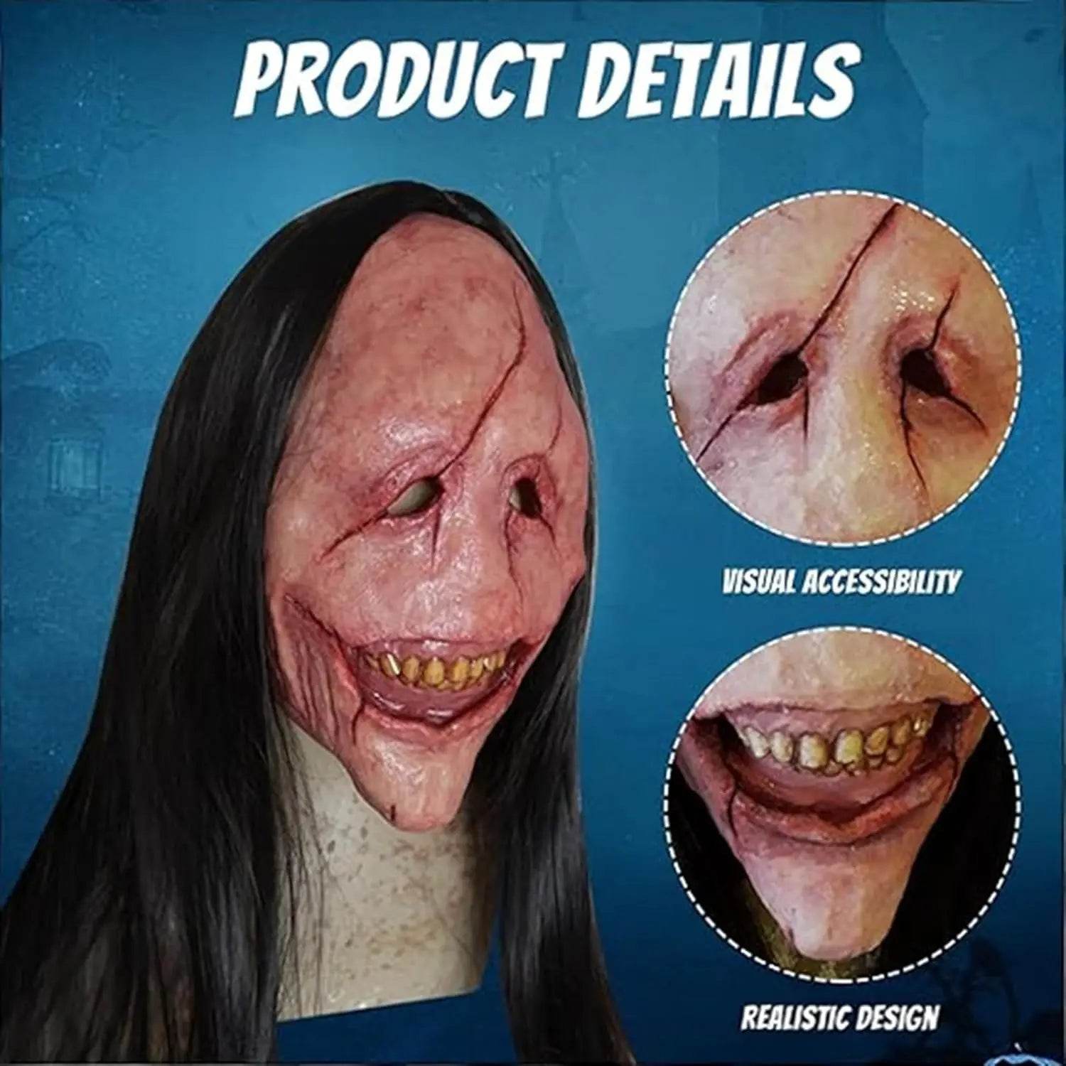 Spooky Halloween Mask Creepy Red Demon With Black Hair Adult - ToylandEU