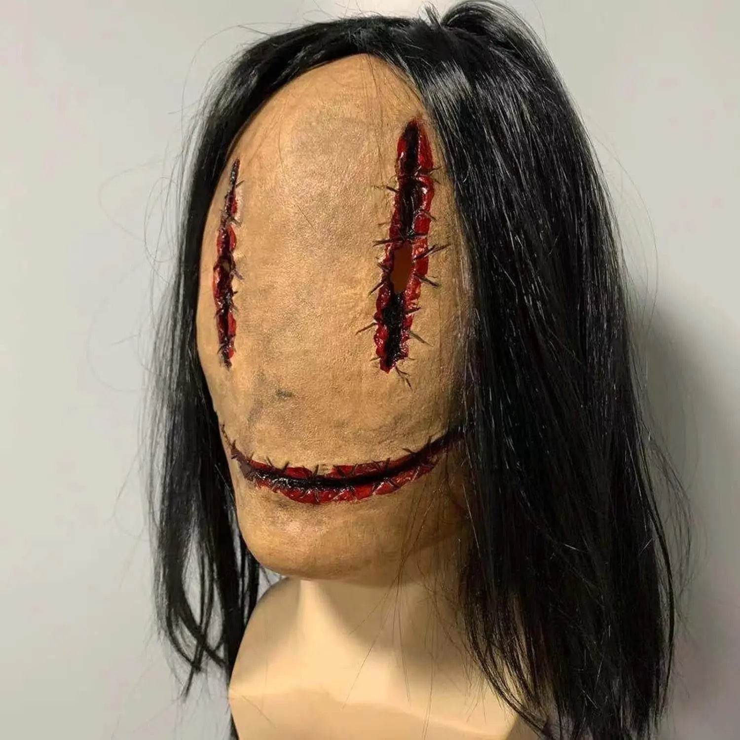 Spooky Halloween Mask Creepy Red Demon With Black Hair Adult - ToylandEU