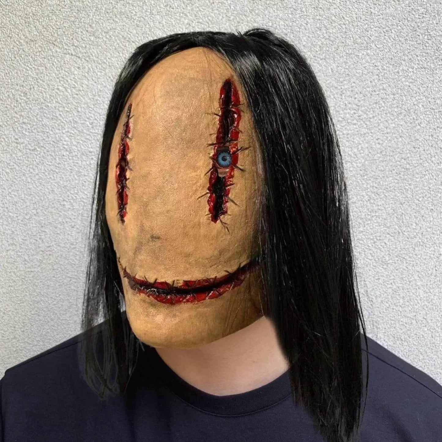 Spooky Halloween Mask Creepy Red Demon With Black Hair Adult - ToylandEU