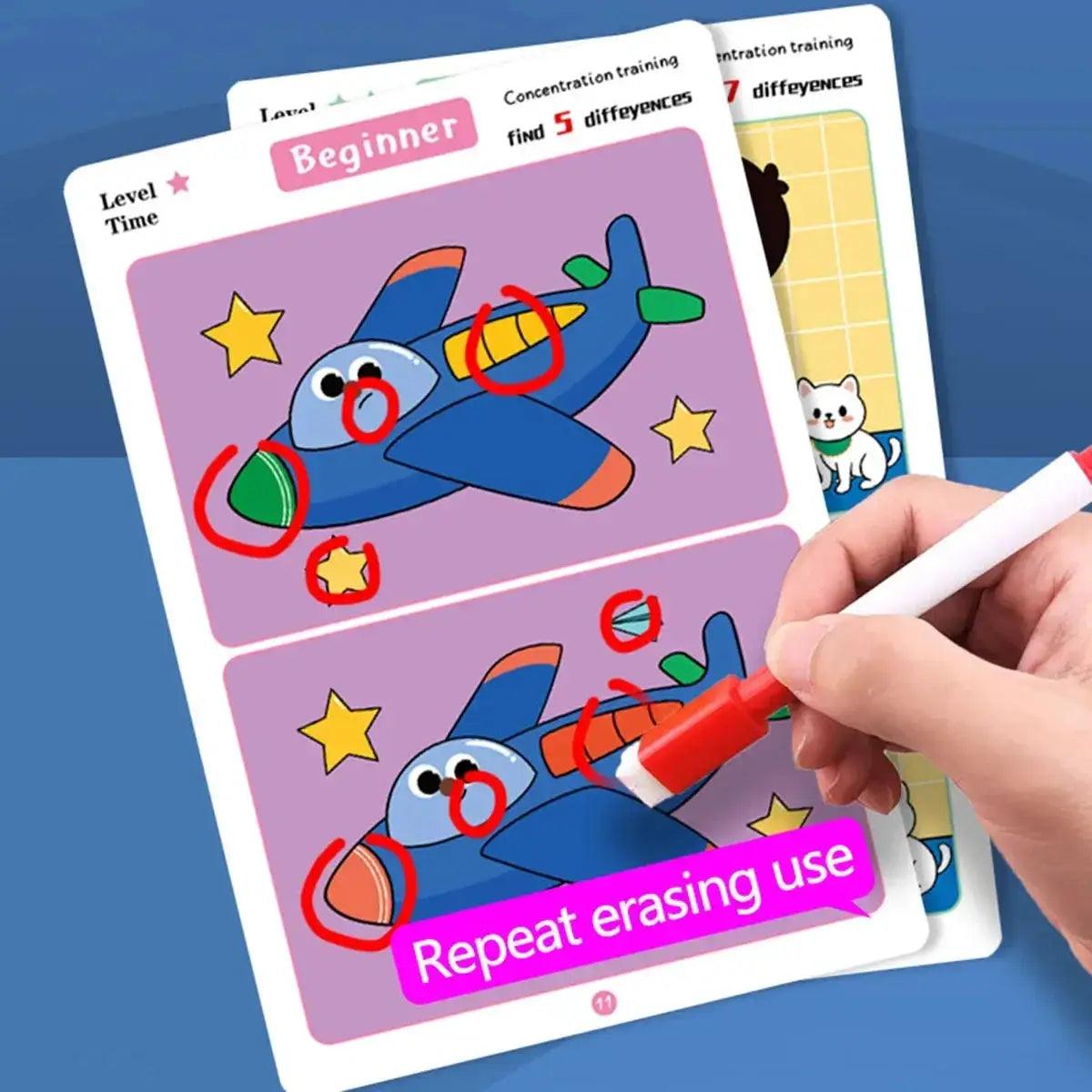  Spot The Difference Focus Reusable Cards Erasable Pen -  ToylandEU™
