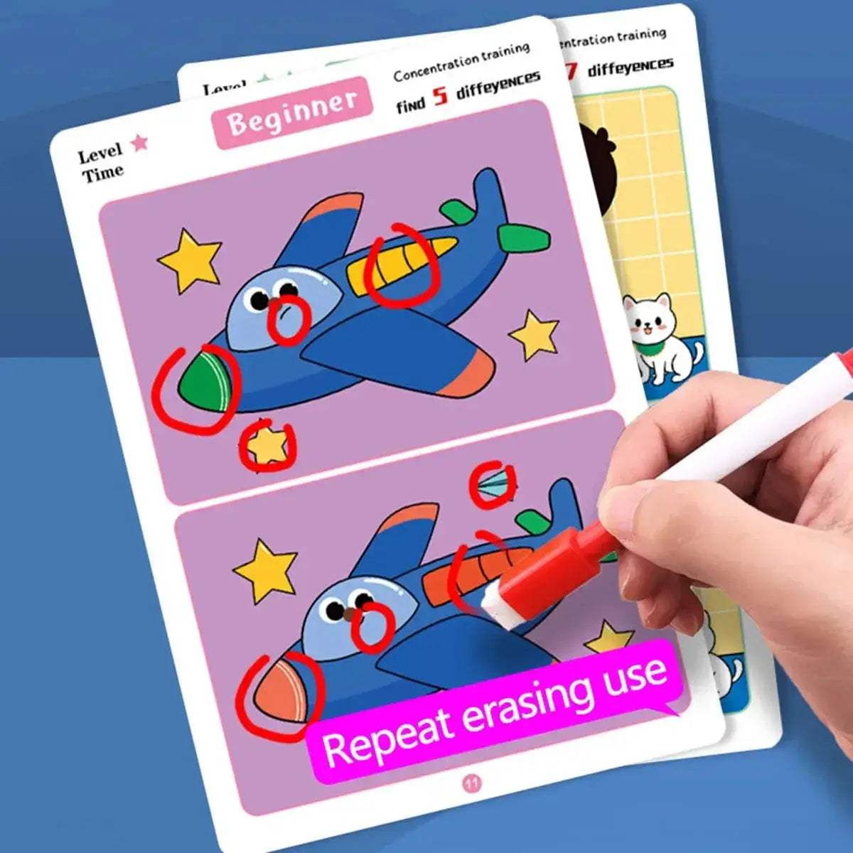  Spot The Difference Focus Reusable Cards Erasable Pen -  ToylandEU™
