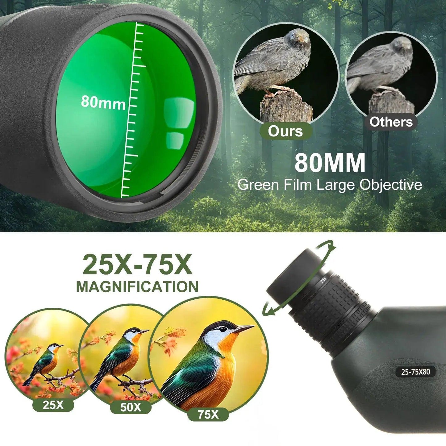  Spotting Scope 25-75x80 Phone Adapter Bird Watching -  ToylandEU™