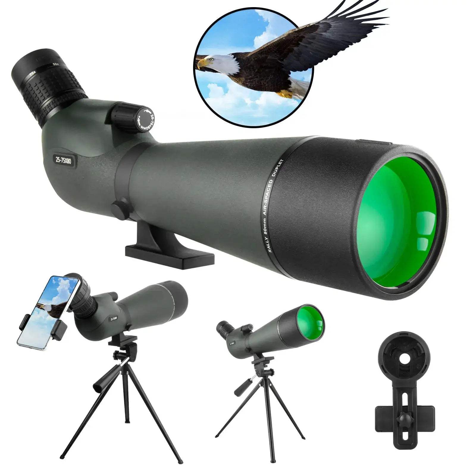 Spotting Scope 25-75x80 With Phone Adapter Tripod For Bird Watching - ToylandEU
