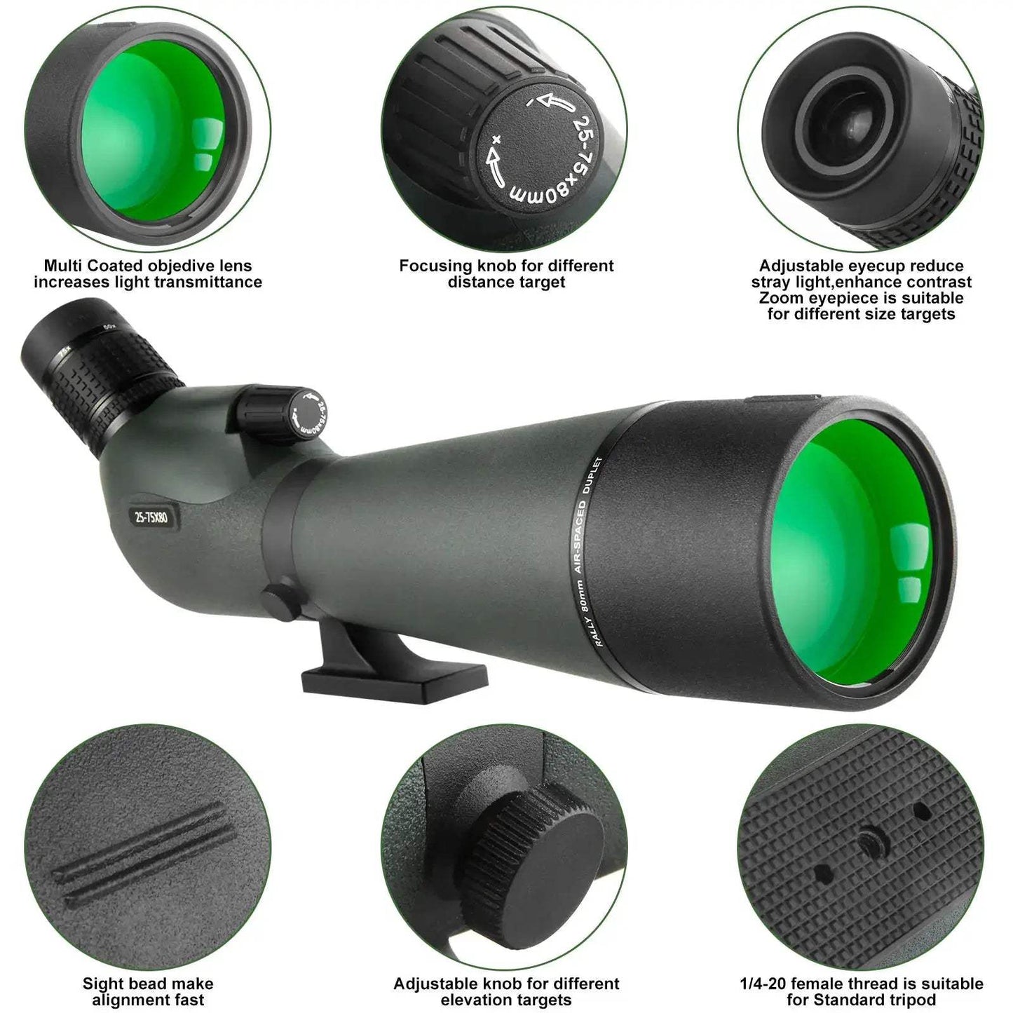Spotting Scope 25-75x80 With Phone Adapter Tripod For Bird Watching - ToylandEU