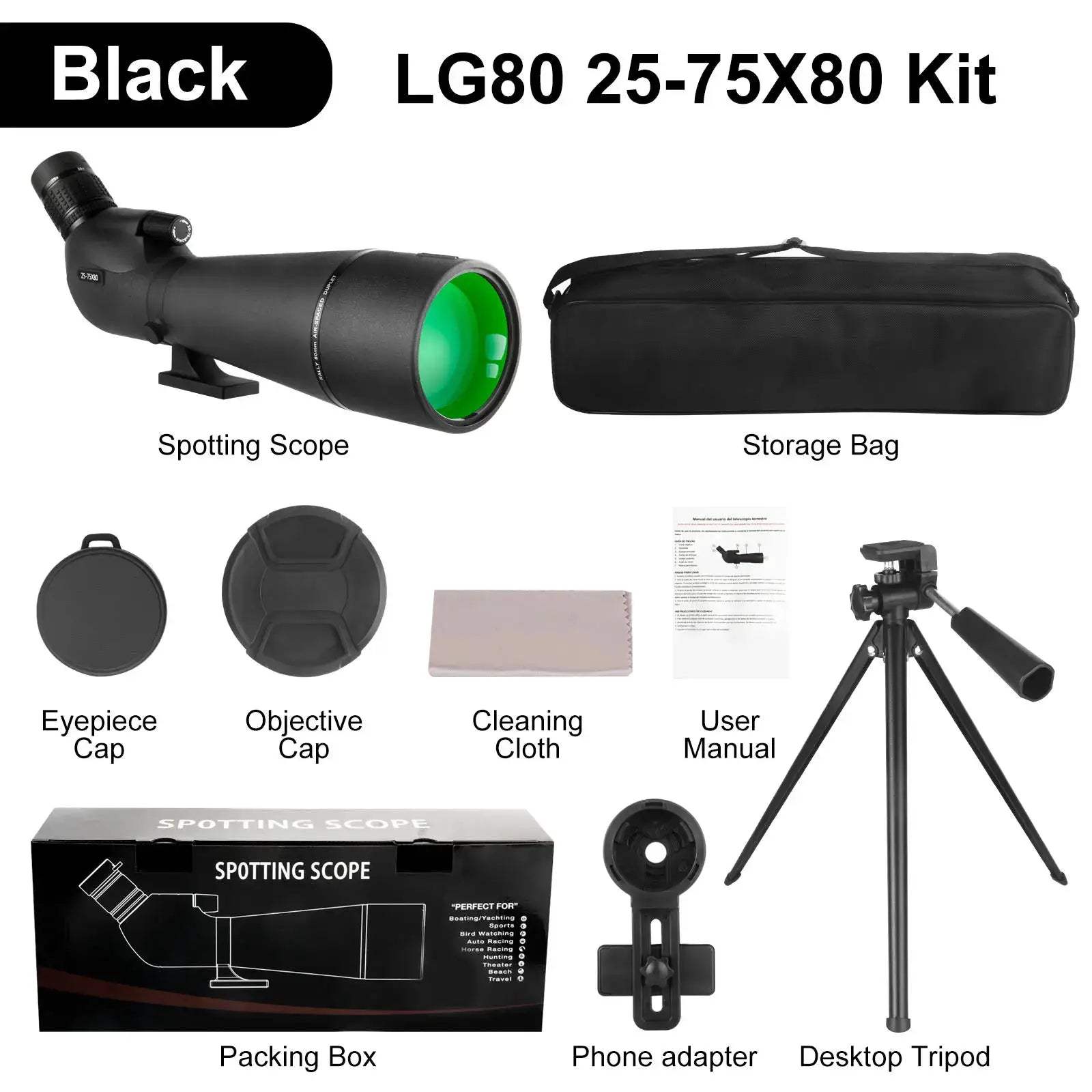 Spotting Scope 25-75x80 With Phone Adapter Tripod For Bird Watching - ToylandEU