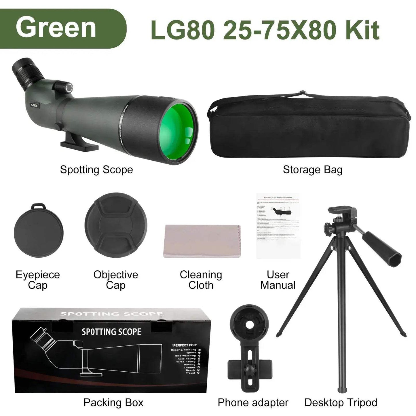 Spotting Scope 25-75x80 With Phone Adapter Tripod For Bird Watching - ToylandEU