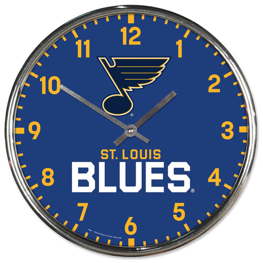 St Louis Blues Round Wall Clock Chrome With Metal Hands - ToylandEU