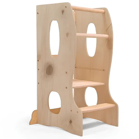 Beige Montessori Tower Wooden Chair With Adjustable Height - ToylandEU