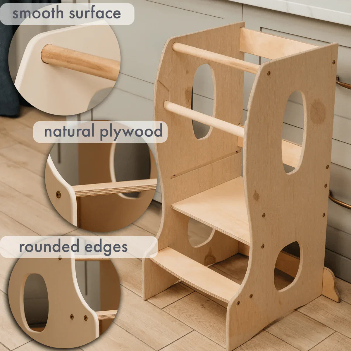 Beige Montessori Tower Wooden Chair With Adjustable Height - ToylandEU