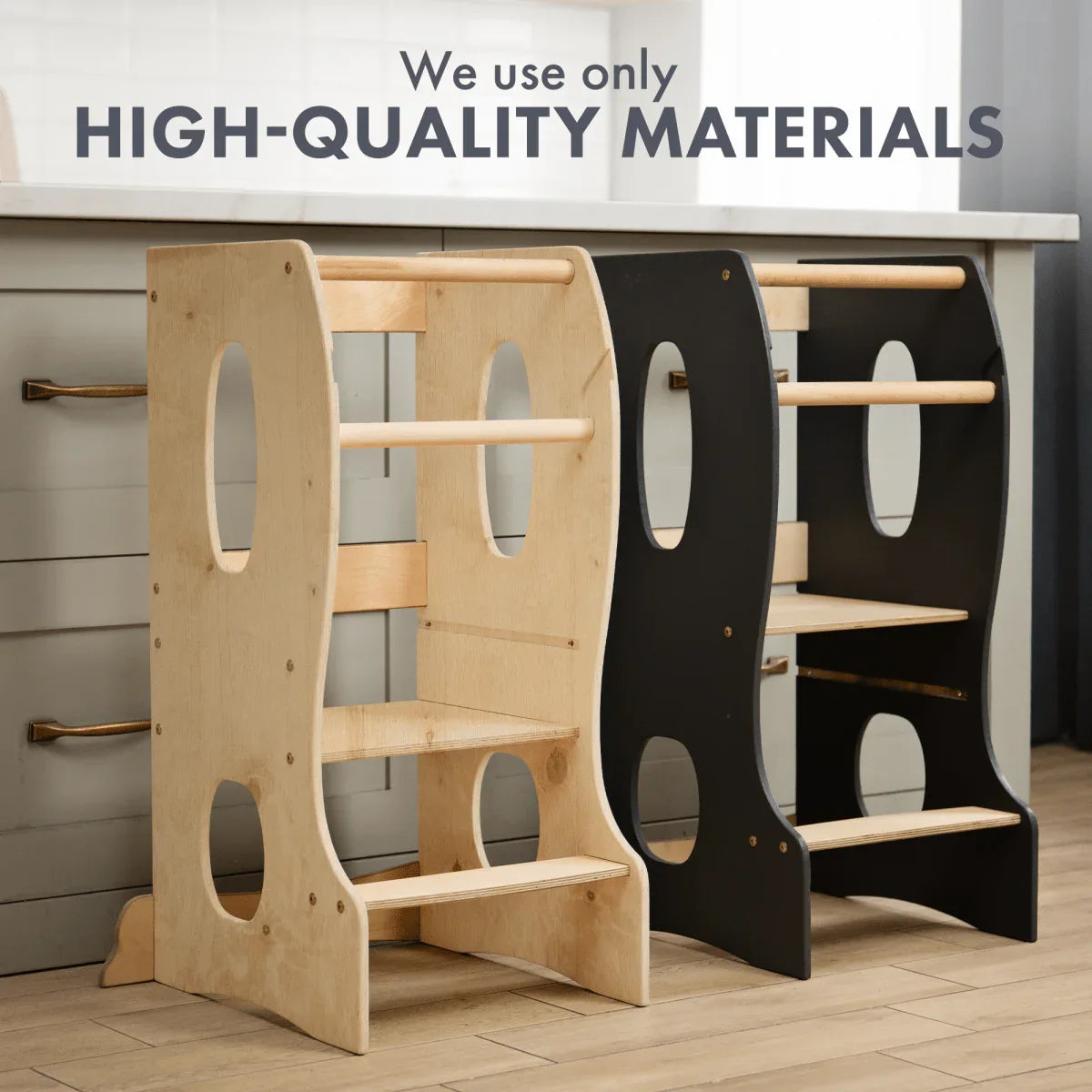 Beige Montessori Tower Wooden Chair With Adjustable Height - ToylandEU