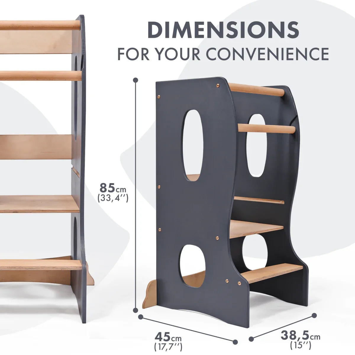 Stable Montessori Tower: Wooden Growing Chair - Grey - ToylandEU
