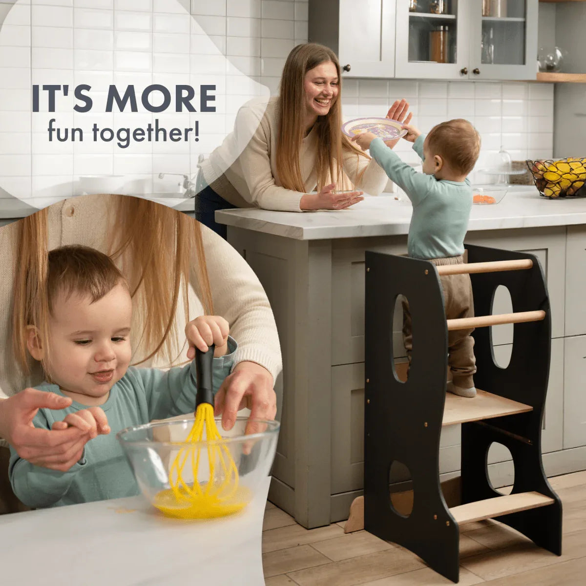 Stable Montessori Tower: Wooden Growing Chair - Grey - ToylandEU