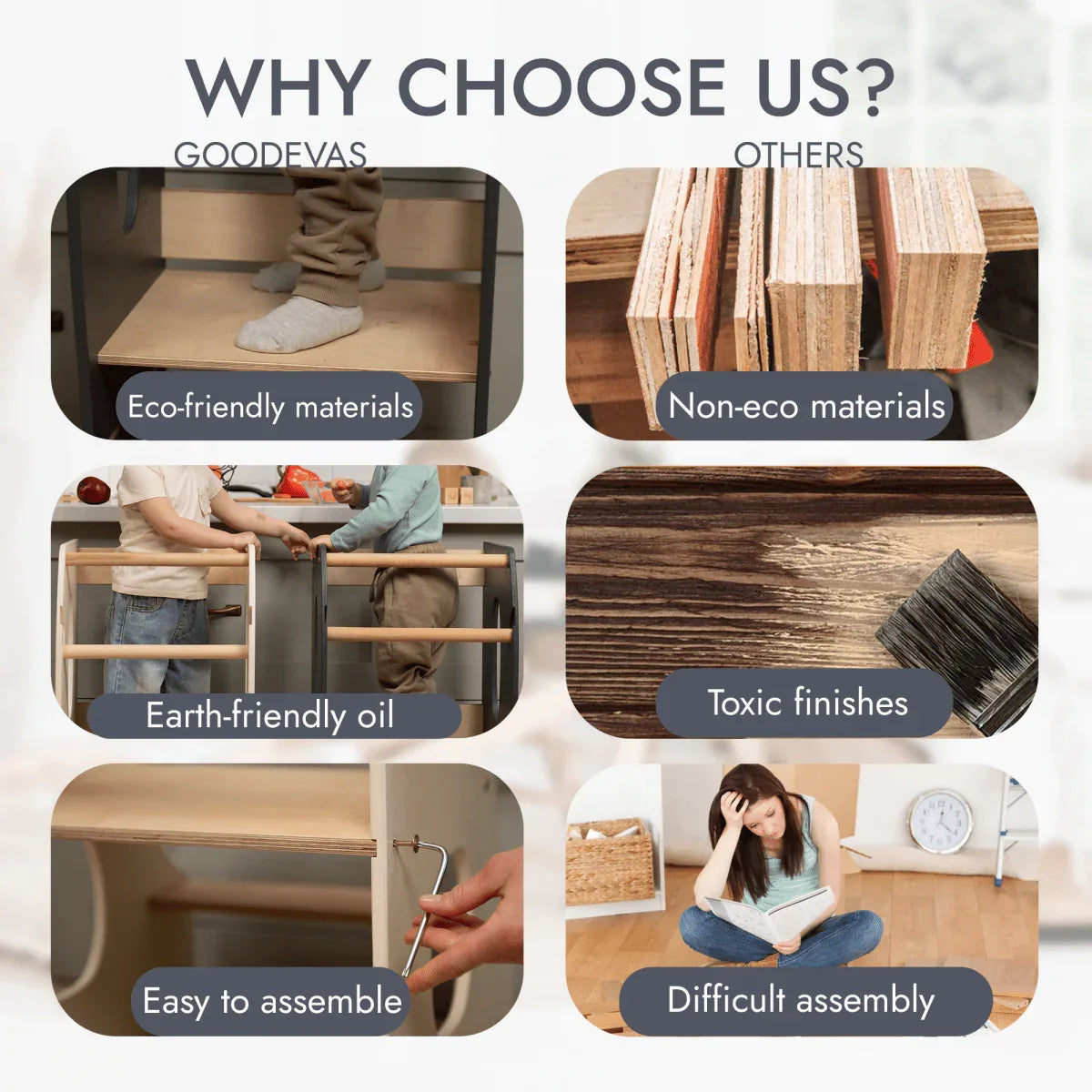 Stable Montessori Tower: Wooden Growing Chair - Grey - ToylandEU