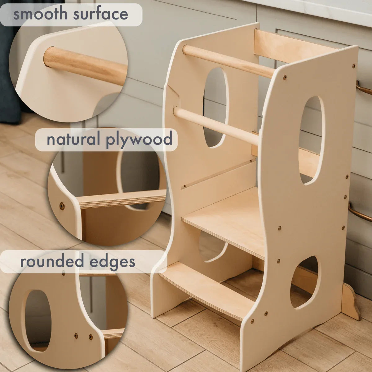 Stable Montessori Tower: Wooden Growing Chair - Ivory - ToylandEU