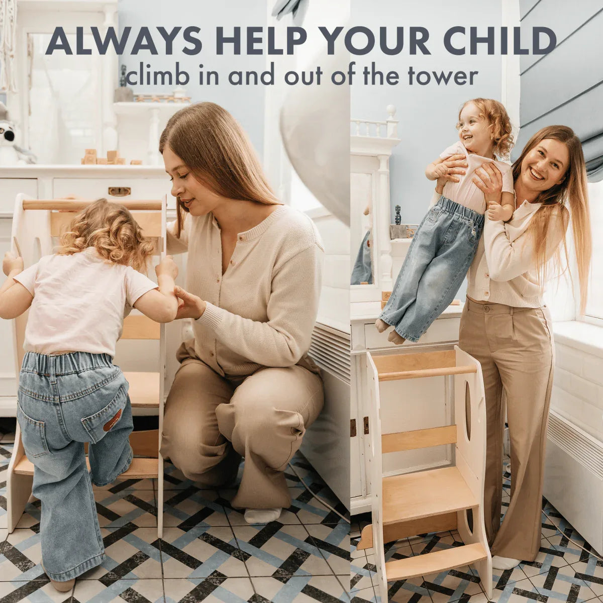 Stable Montessori Tower: Wooden Growing Chair - Ivory - ToylandEU