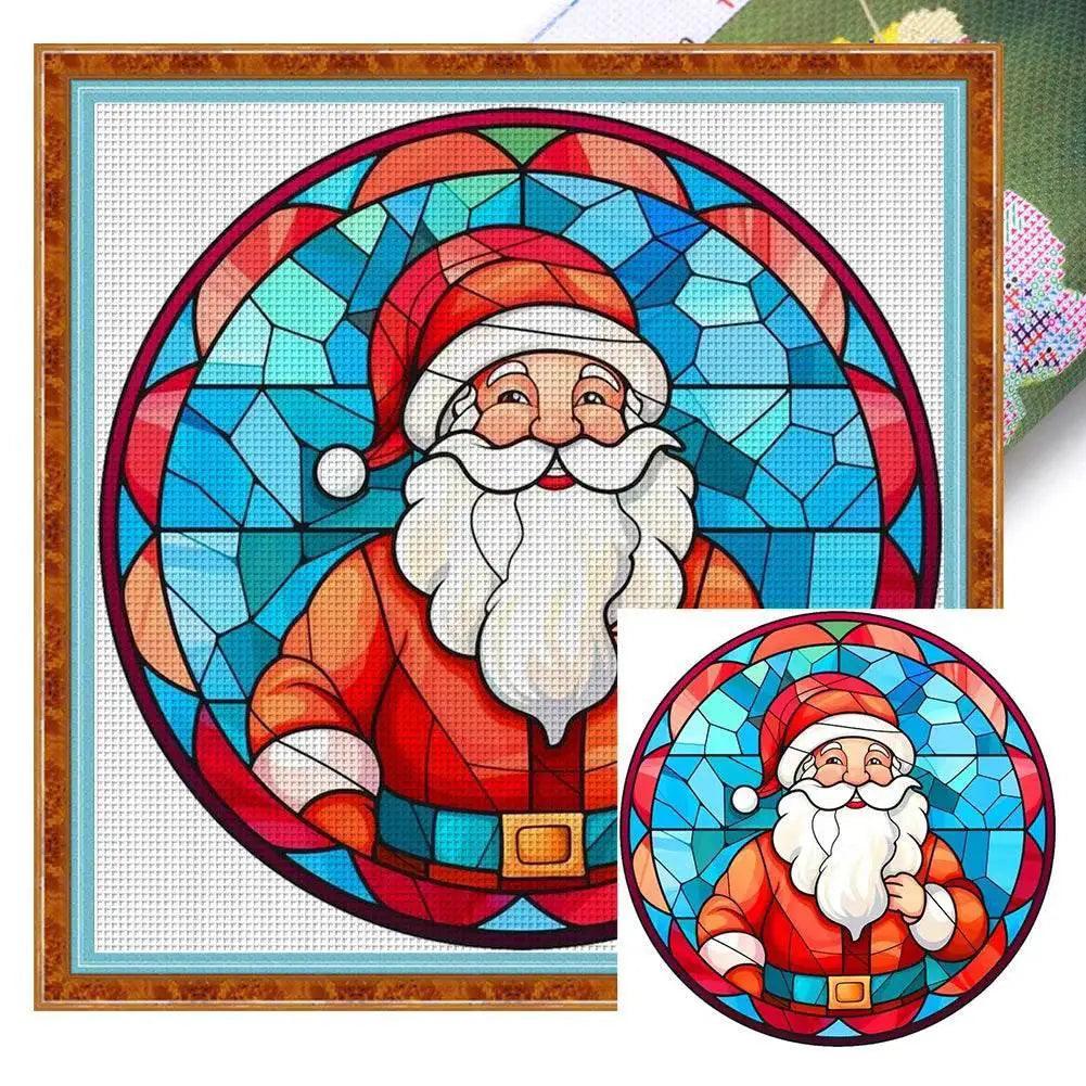  Stained Glass Santa Claus Cross Stitch Kits for Christmas Home Decoration – Embroidery Set on Printed Canvas -  ToylandEU™