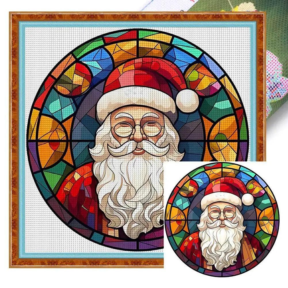  Stained Glass Santa Claus Cross Stitch Kits for Christmas Home Decoration – Embroidery Set on Printed Canvas -  ToylandEU™