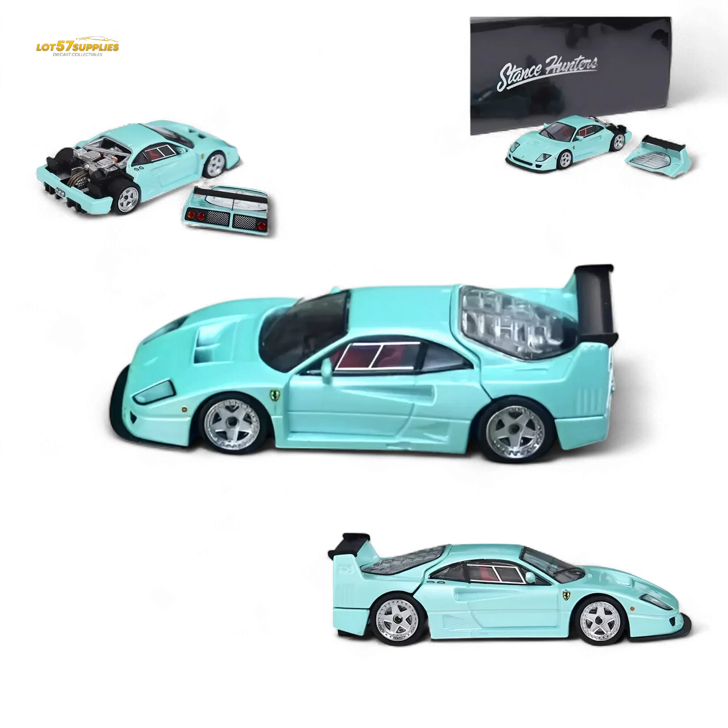 Stance Hunters Ferrari F40 LM Light Aqua Green With Removable Rear Engine Cover 1:64 - ToylandEU