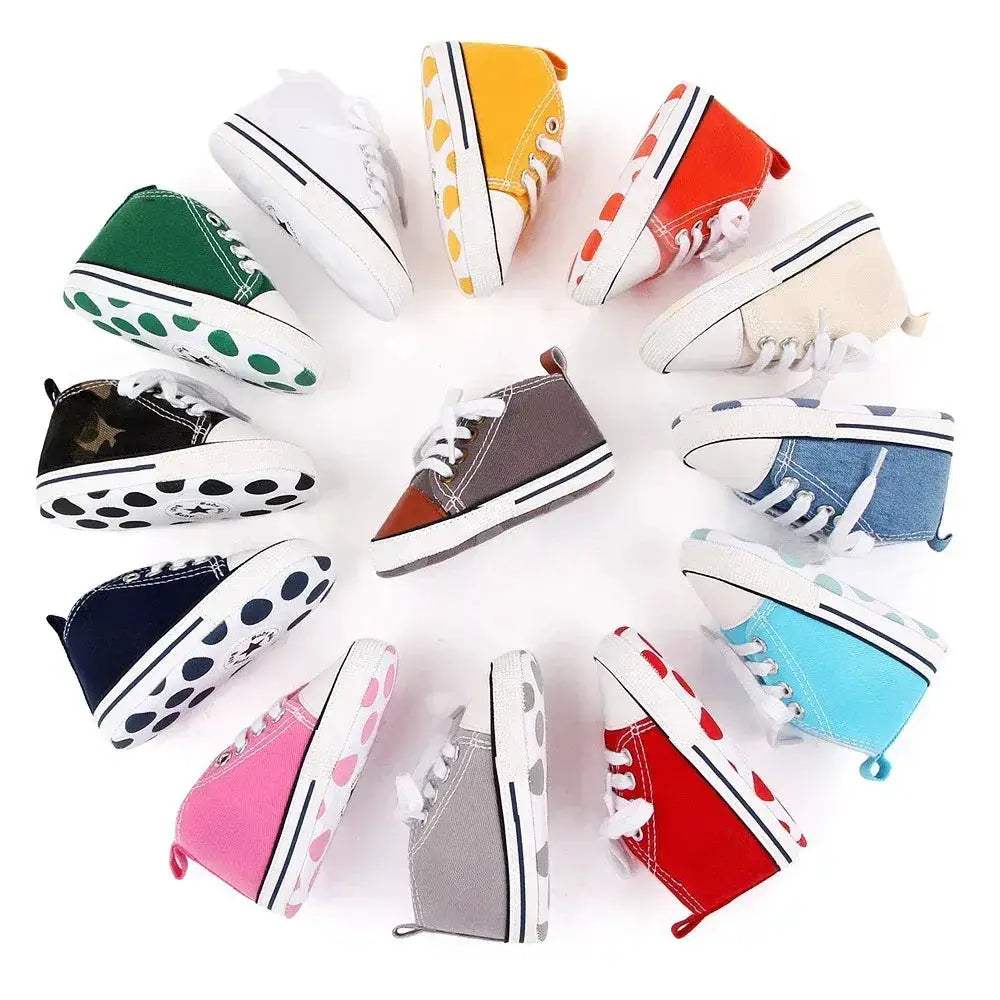 Star Print Canvas Baby Sneakers First Walkers Anti Slip Shoes - ToylandEU