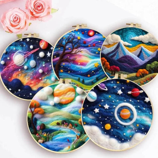  Starry Sky Landscape Needle Felting Painting Kit Adult DIY Wool Needle Felting Starter Kit Mountain Scenery Craft Painting Gift -  ToylandEU™