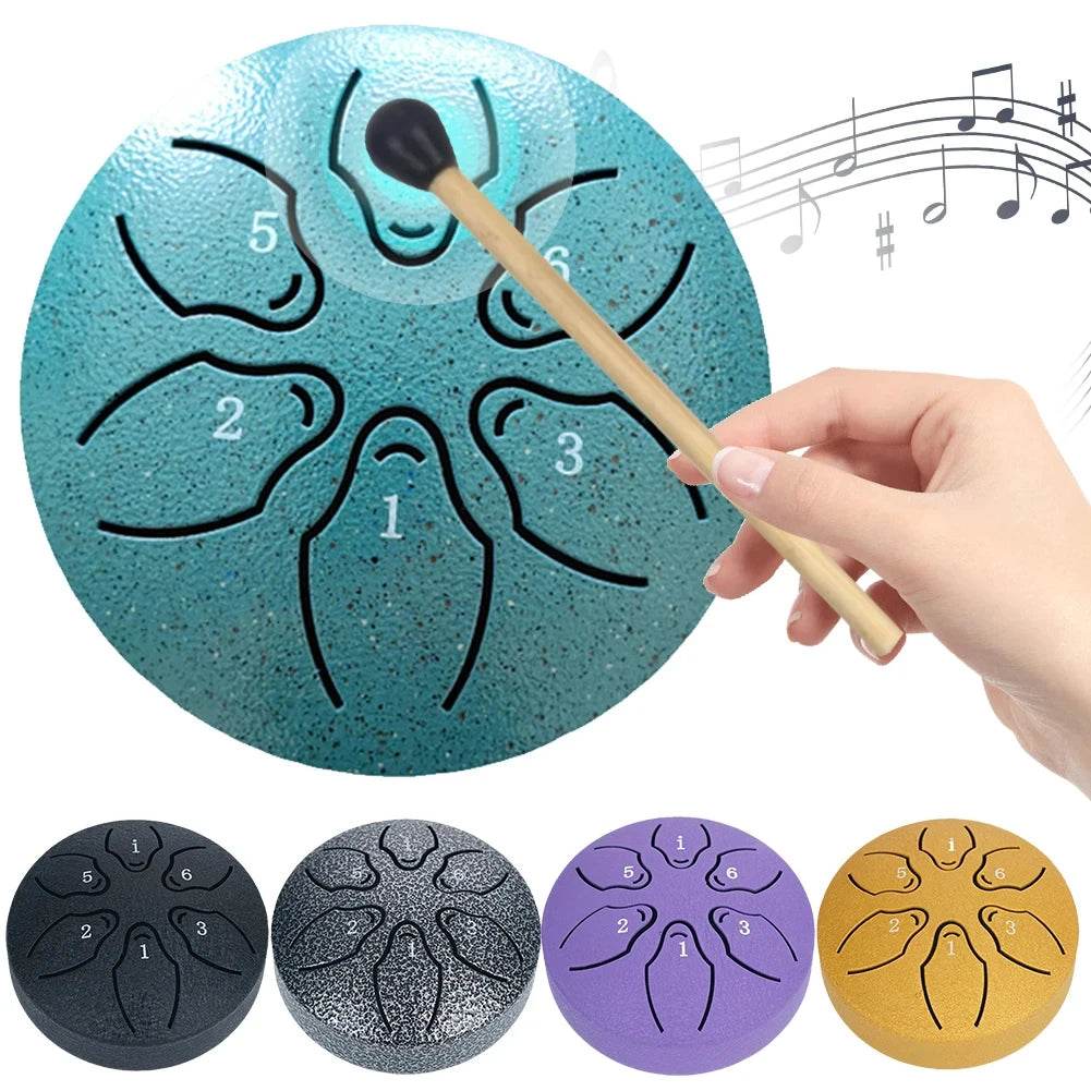 Steel Tongue Drum Portable Rain Drum Hand Pan Drum 3 Inch 6 Notes Percussion Musical Instrument for Yoga Meditation Toy - ToylandEU