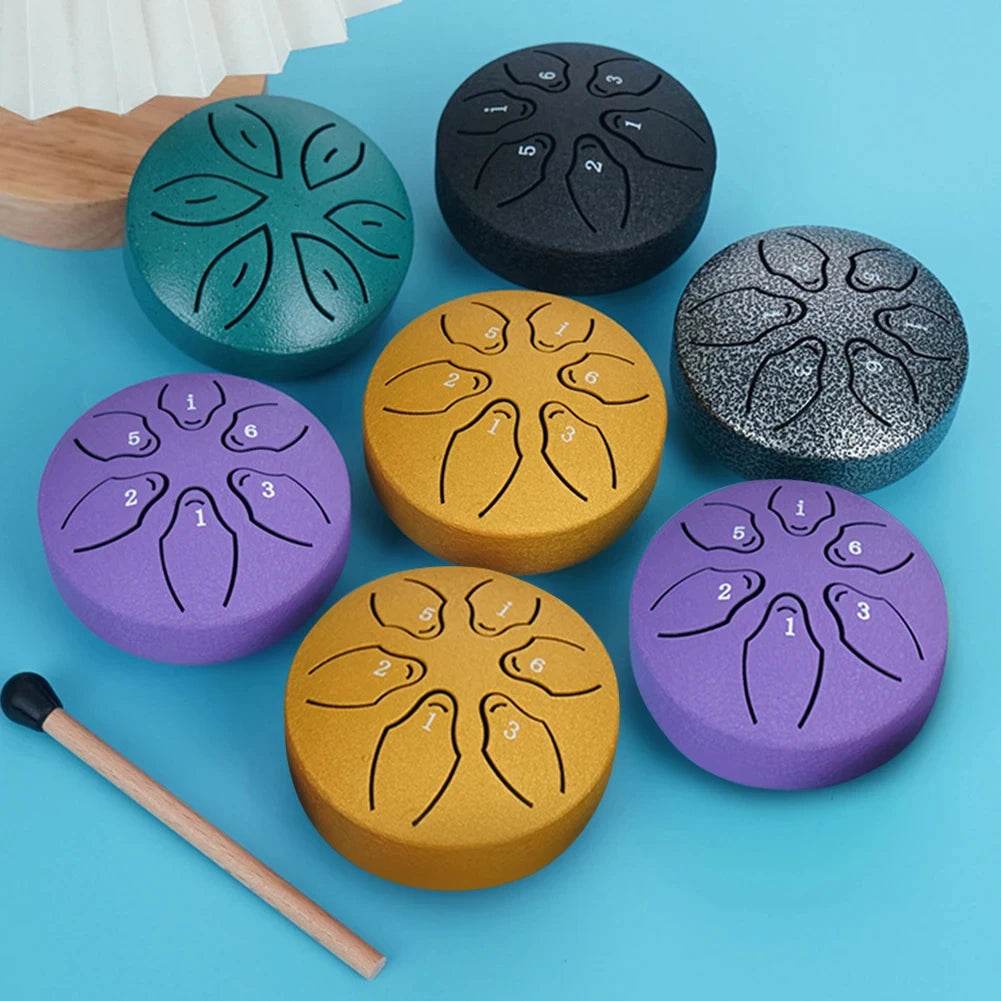 Steel Tongue Drum Portable Rain Drum Hand Pan Drum 3 Inch 6 Notes Percussion Musical Instrument for Yoga Meditation Toy - ToylandEU