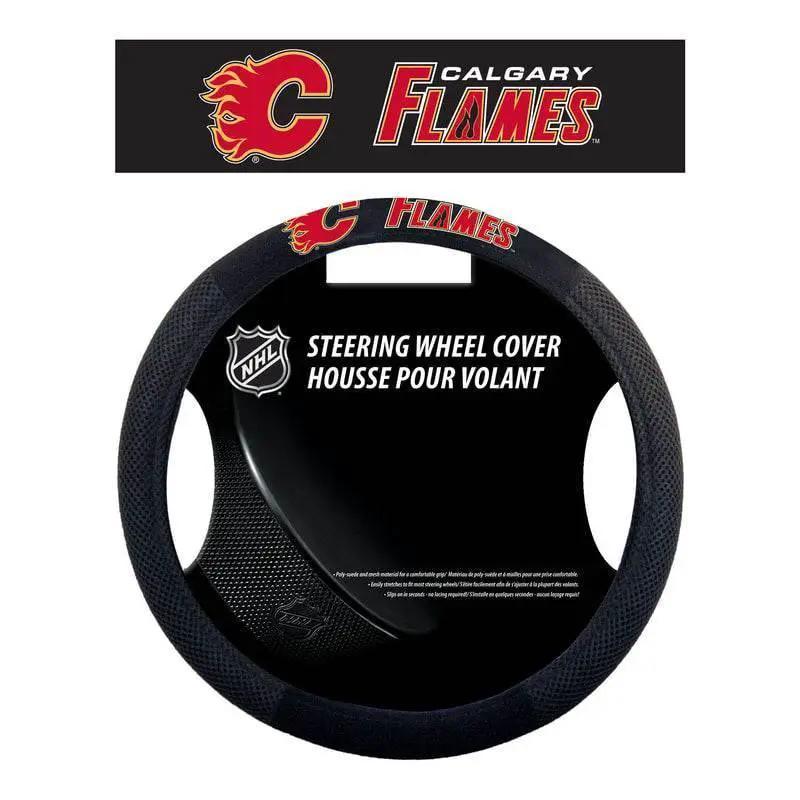  Calgary Flames Leather Steering Wheel Cover Mesh Style CO -  ToylandEU™