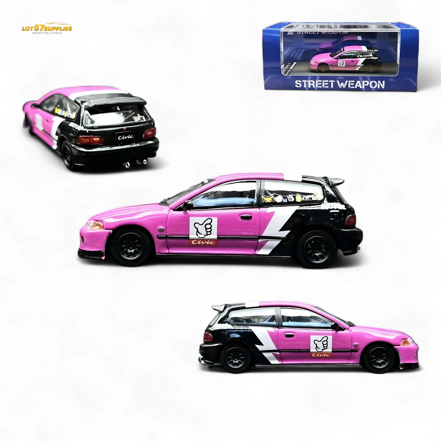 Street Weapon Honda Civic EG6 No Good Racing Pink - Black 1:64 - ToylandEU