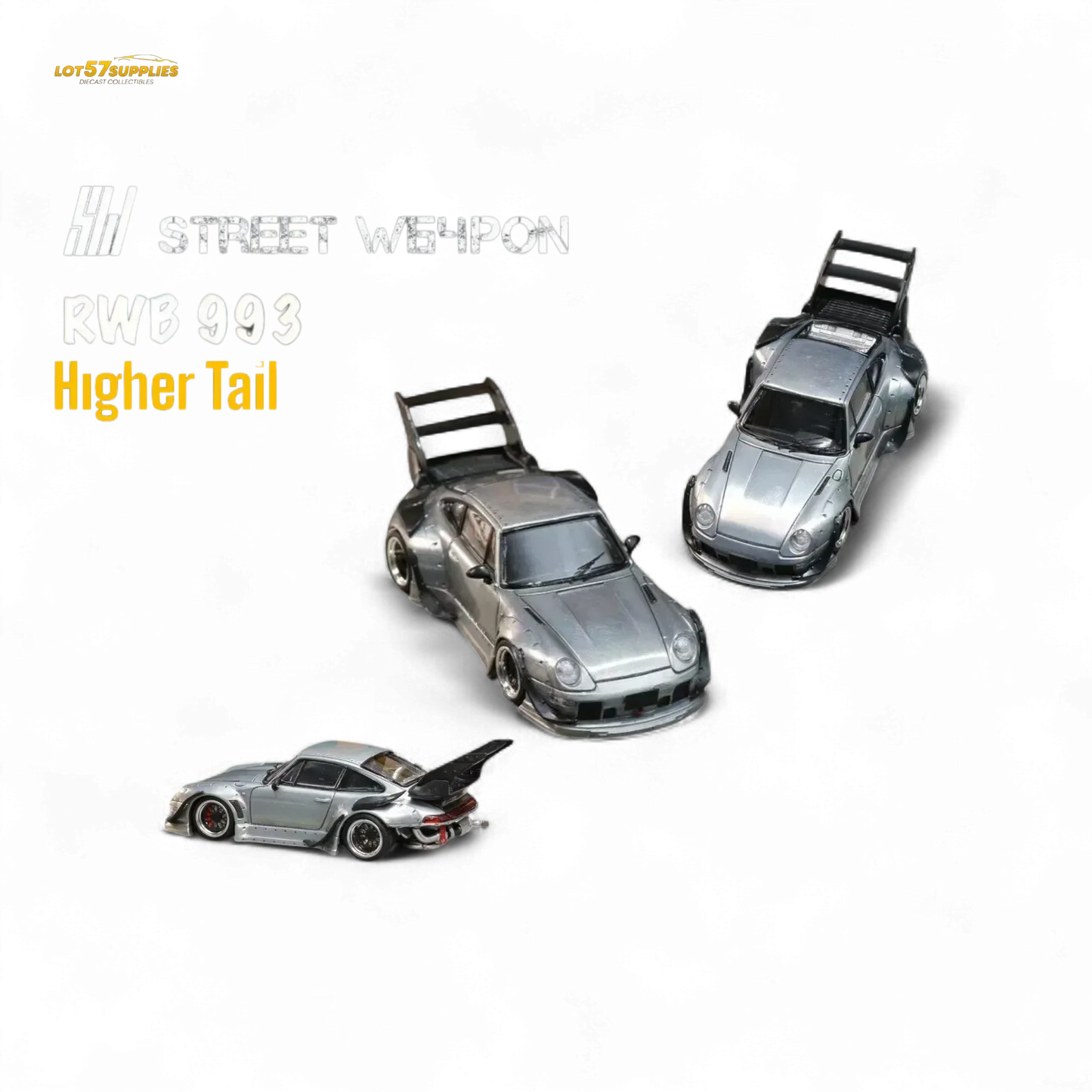 Street Weapon Porsche RWB 993 Raw Varnish Color High Wing 1:64 - ToylandEU