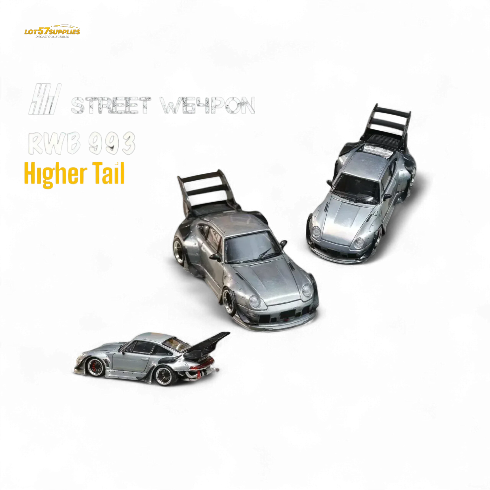 Street Weapon Porsche RWB 993 Raw Varnish Color High Wing 1:64 - ToylandEU