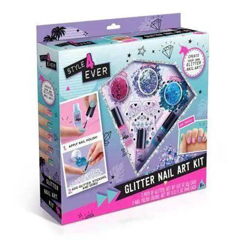 Glitter Nail Art Kit With Polishes And Stickers And Gems - ToylandEU