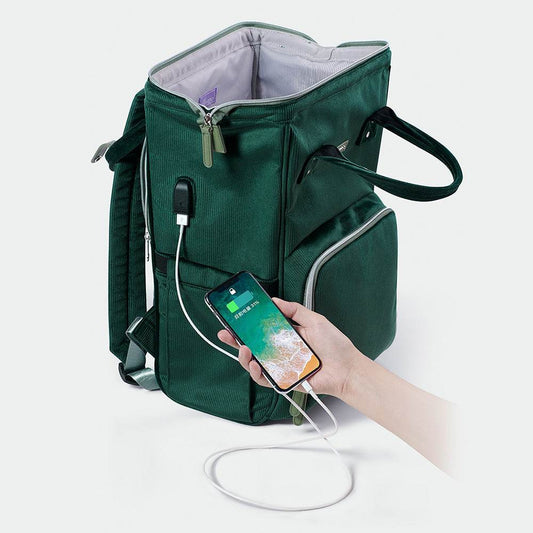 Stylish Corduroy Diaper Backpack with Insulated Bottle Holders - ToylandEU