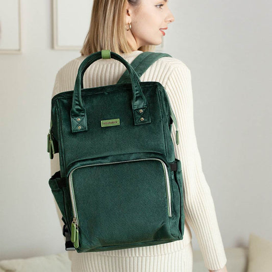 Stylish Corduroy Diaper Backpack with Insulated Bottle Holders - ToylandEU