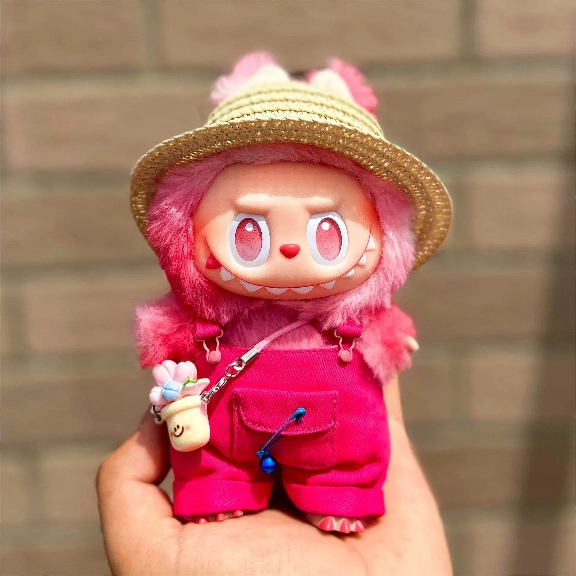 Stylish Doll Accessories Set for Labubu 17cm Doll Featuring Summer Overalls and Straw Hat Labubu - ToylandEU