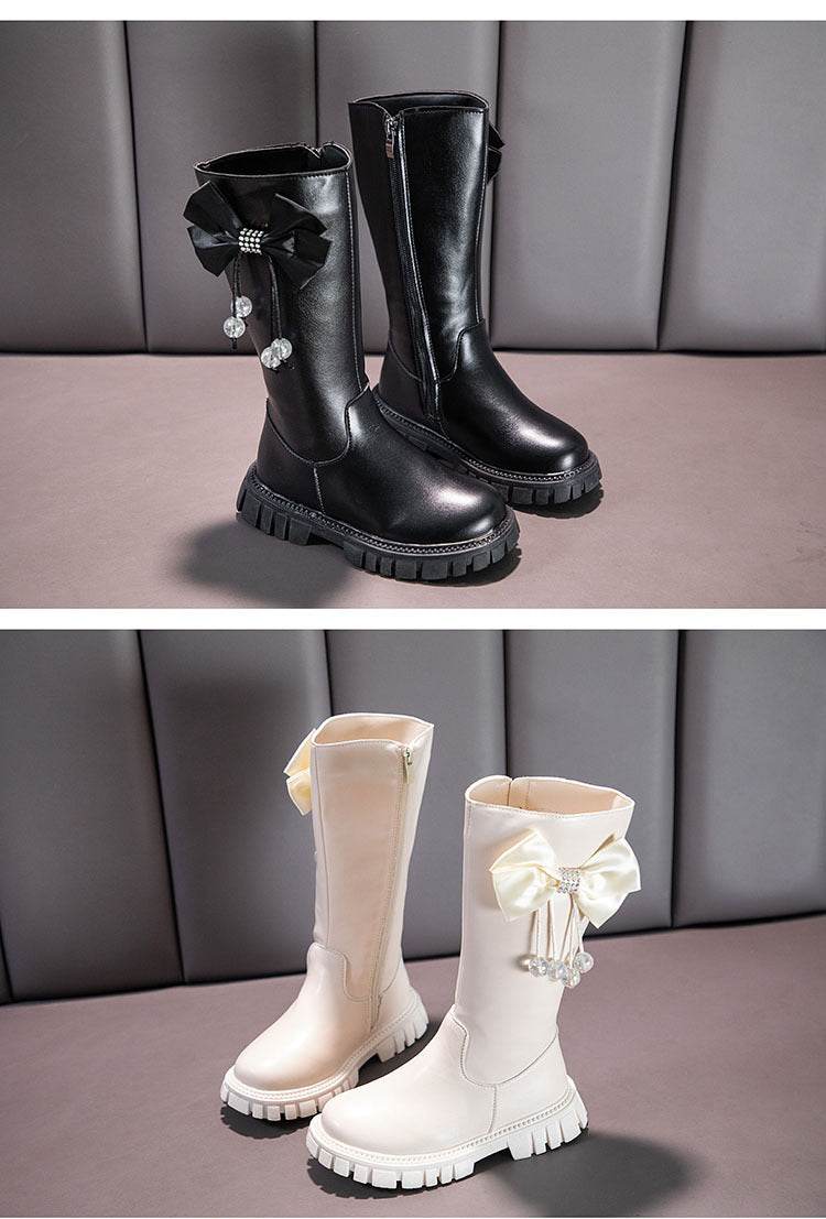 Stylish Girls Knee High Snow Boots with Zip Closure and Plush Lining - Non-Slip Winter Fashion for Young Princesses - ToylandEU