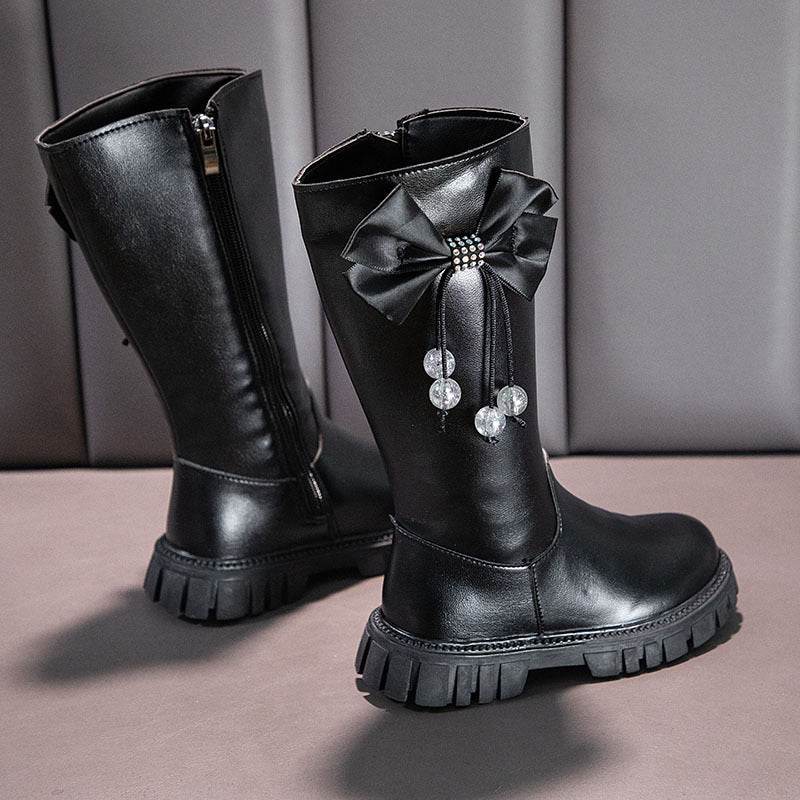 Stylish Girls Knee High Snow Boots with Zip Closure and Plush Lining - Non-Slip Winter Fashion for Young Princesses - ToylandEU