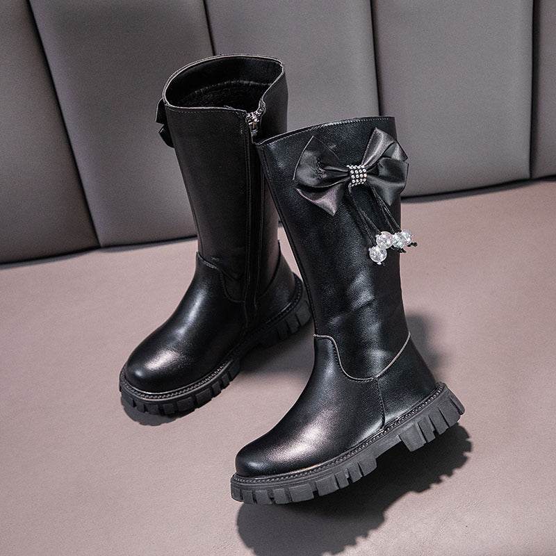 Stylish Girls Knee High Snow Boots with Zip Closure and Plush Lining - Non-Slip Winter Fashion for Young Princesses - ToylandEU
