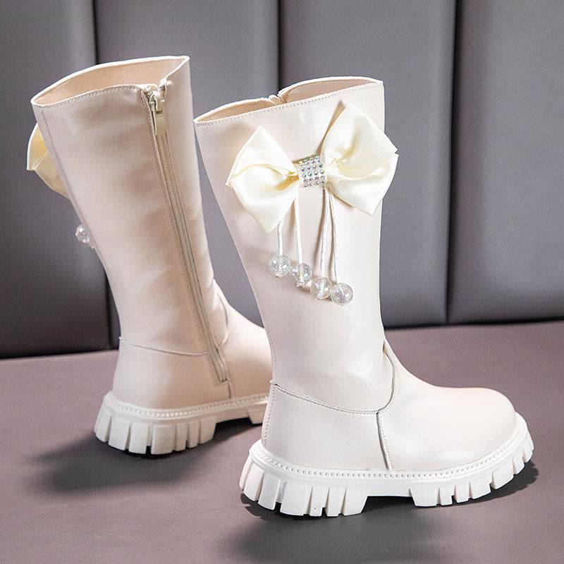 Stylish Girls Knee High Snow Boots with Zip Closure and Plush Lining - Non-Slip Winter Fashion for Young Princesses - ToylandEU