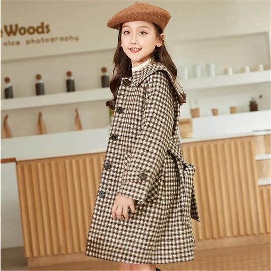 Stylish Khaki Woolen Trench Coat for Girls Ages 4-12 - Warm & Trendy - ToylandEU