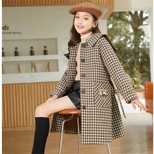 Stylish Khaki Woolen Trench Coat for Girls Ages 4-12 - Warm & Trendy - ToylandEU